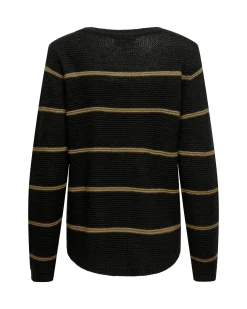 JACQUELINE DE YONG - MAGLIA GIROCOLLO NERA CON RIGHE MARRONI