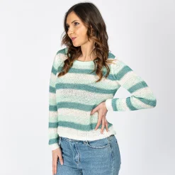 JACQUELINE de YONG - MAGLIA PULLOVER DI FILO A RIGHE MENTA