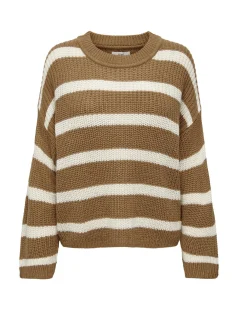 JACQUELINE - MAGLIA PULLOVER A RIGHE BEIGE E BIANCO