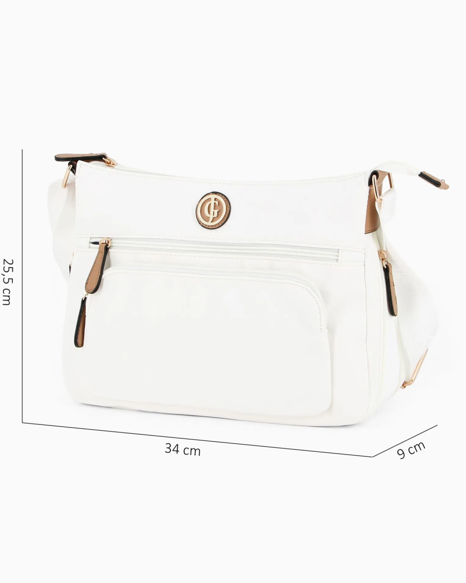 JUST GOLF - Borsa bianca con doppia tasca frontale, manico regolabile e cerniera ad espansione