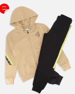 KAPPA - COMPLETO TUTA FELPA BEIGE  FULL ZIP CON CAPPUCCIO 8-16 ANNI