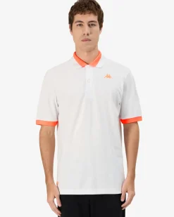 KAPPA - POLO MEZZA MANICA UOMO LOGO NEON BIANCA CON DETTAGLI ARANCIONI , 341N22W-A14
