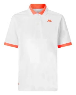 KAPPA - POLO MEZZA MANICA UOMO LOGO NEON BIANCA CON DETTAGLI ARANCIONI , 341N22W-A14