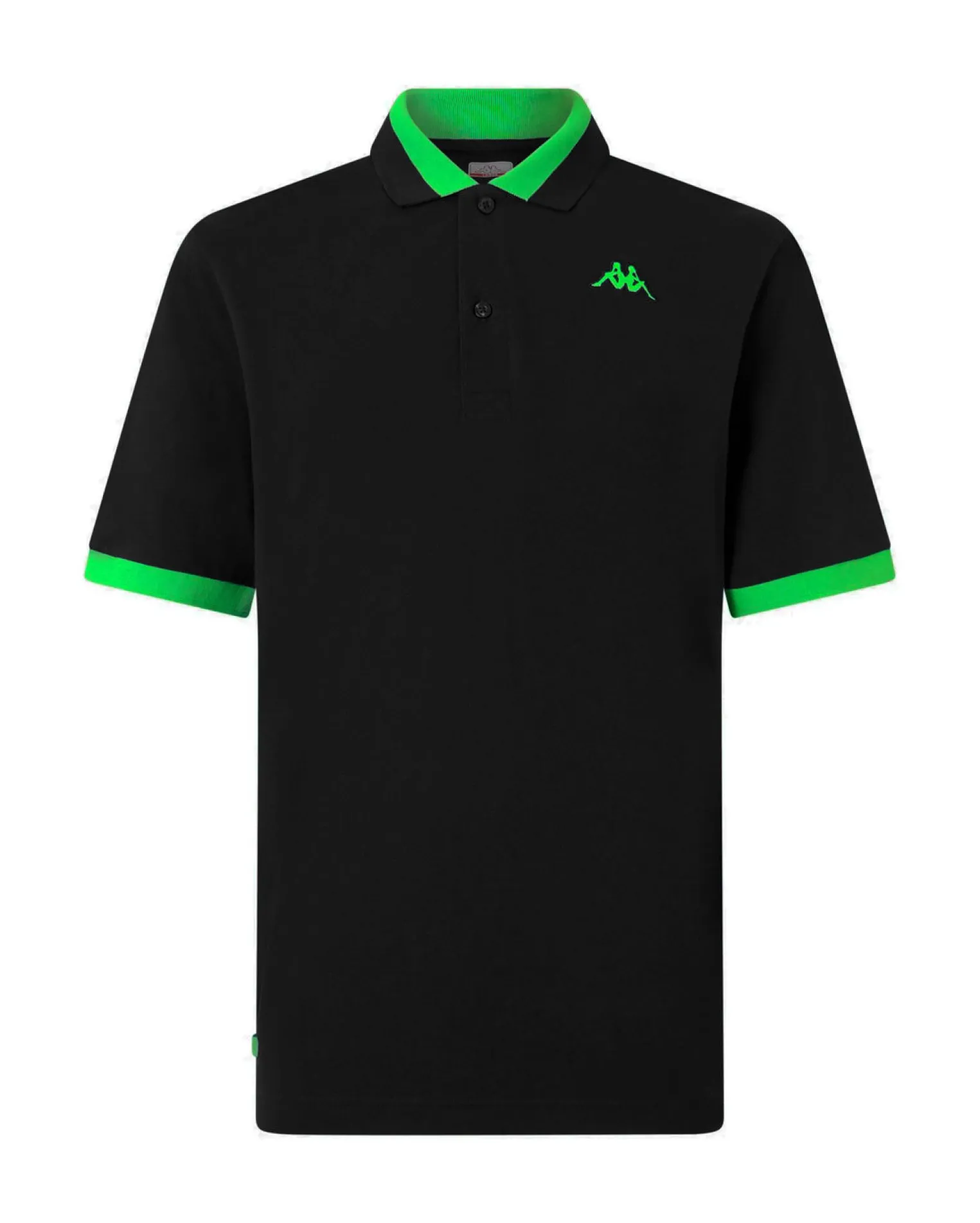 KAPPA - POLO MEZZA MANICA UOMO LOGO NEON NERA CON DETTAGLI VERDE FLUO , 341N22W-A19