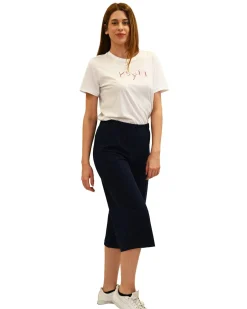 KEY UP - PANTA COULOTTE BLU IN JERSEY ELASTICIZZATO 5L861