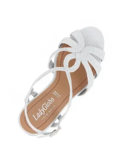 LADY GLOBO - Sandalo argento in lurex con sottopiede in VERA PELLE, calzata comoda, tacco 8,5CM