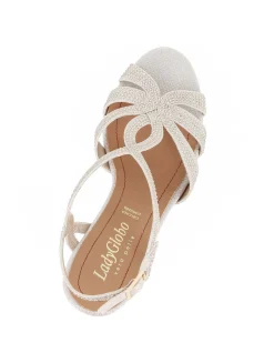 LADY GLOBO - Sandalo platino in lurex con sottopiede in VERA PELLE, calzata comoda, tacco 8,5CM