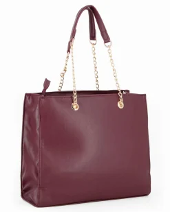 LANCETTI - Borsa a due manici bordeaux con dettaglio frontale scamosciato