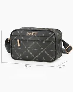 LANCETTI - Tracolla nera loggata con due scomparti principali e tasca frontale