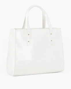 LAURA BIAGIOTTI - Borsa a mano bianca con lettere in rilievo e borchie, tracolla removibile