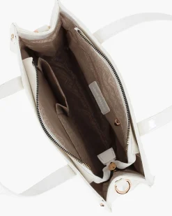 LAURA BIAGIOTTI - Borsa a mano bianca con lettere in rilievo e borchie, tracolla removibile