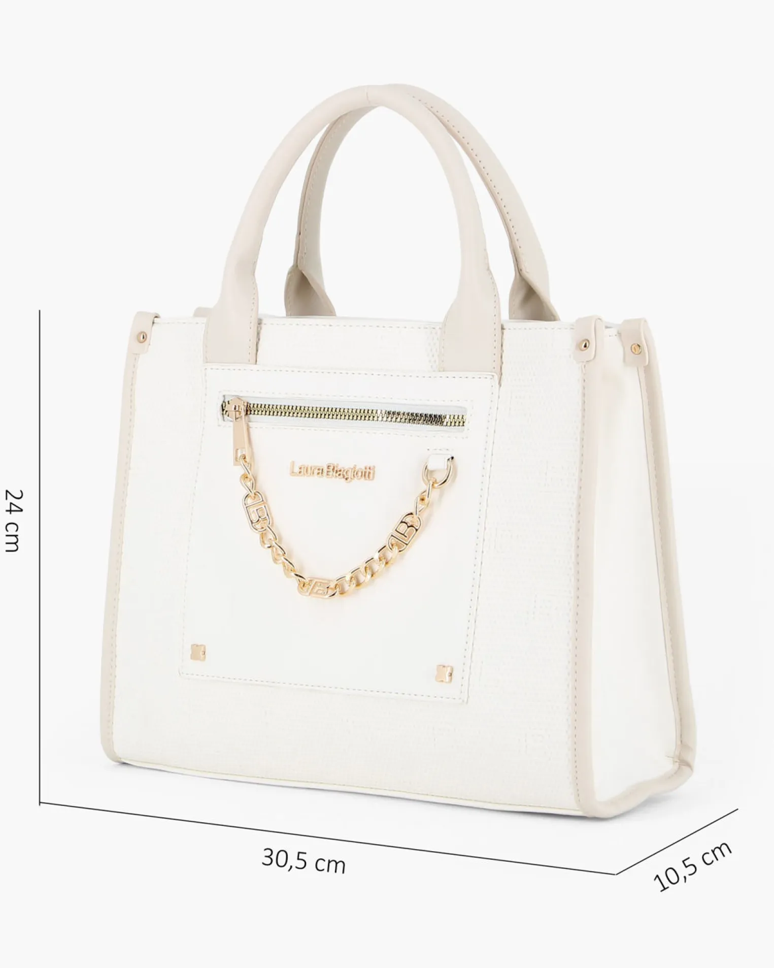 LAURA BIAGIOTTI - Borsa a mano bianca con dettaglio catenina sulla tasca frontale, tracolla removibile