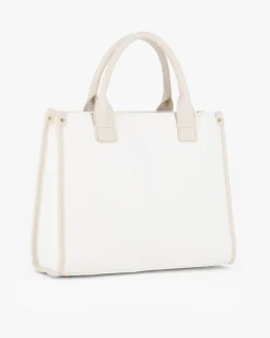 LAURA BIAGIOTTI - Borsa a mano bianca con dettaglio catenina sulla tasca frontale, tracolla removibile