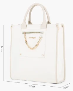 LAURA BIAGIOTTI - Borsa a mano bianca con dettaglio catenina sulla tasca frontale, tracolla removibile