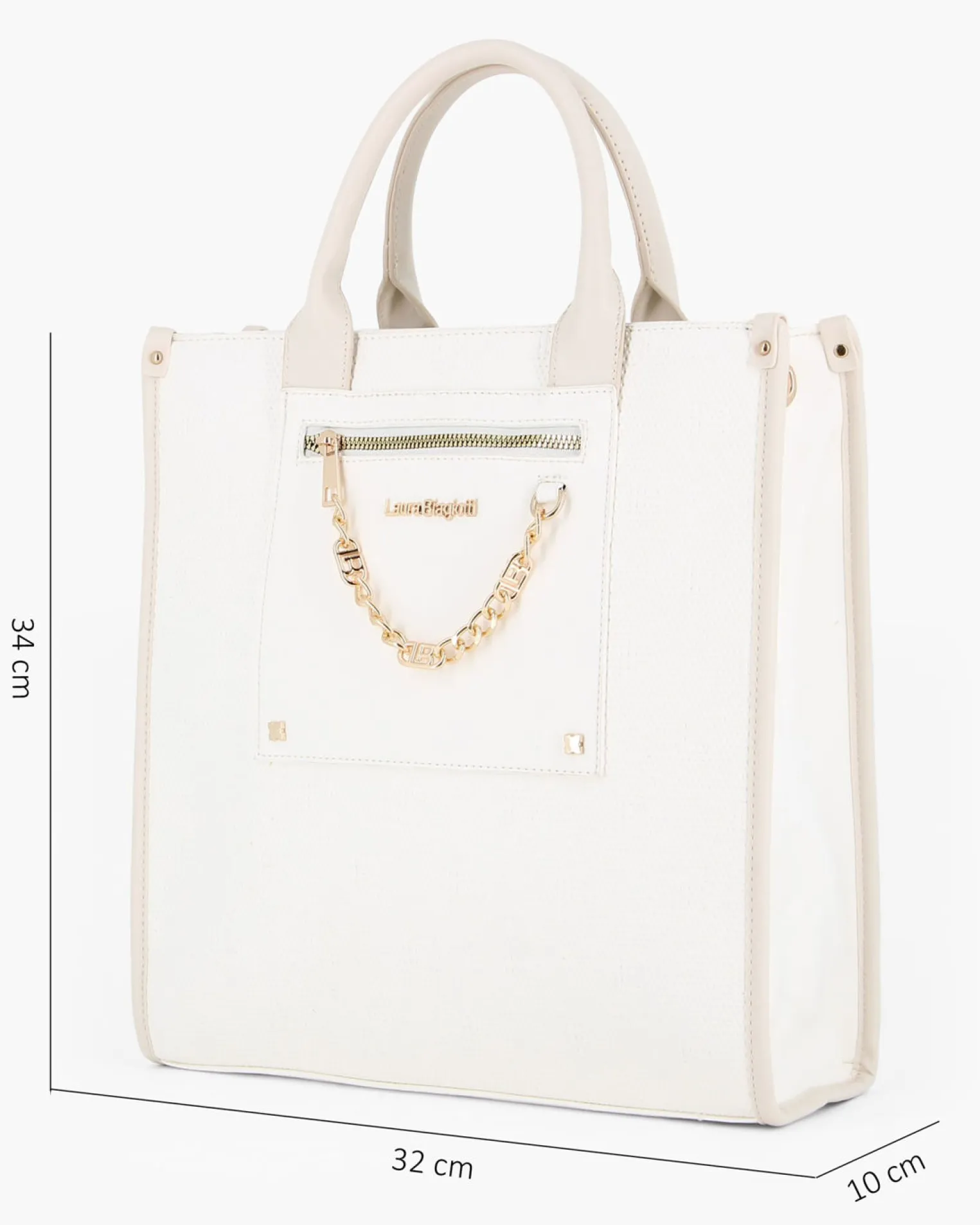 LAURA BIAGIOTTI - Borsa a mano bianca con dettaglio catenina sulla tasca frontale, tracolla removibile