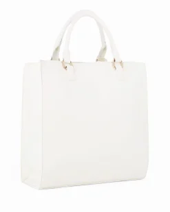 LAURA BIAGIOTTI - Borsa due manici bianca con borchie, pennacchi con frange e cinturino con lucchetto, tracolla removibile
