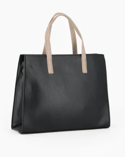 LAURA BIAGIOTTI - Borsa due manici nera con ciondolo removibile e dettaglio cinturino con girello, tracolla removibile