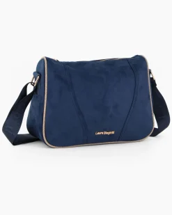 LAURA BIAGIOTTI - Borsa sacca blu scamosciata con tasca posteriore