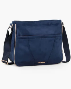 LAURA BIAGIOTTI - Borsa sacca blu scamosciata con tasca frontale e posteriore