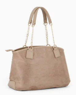 LAURA BIAGIOTTI - Borsa shopping terra scamosciata con due tasche frontali