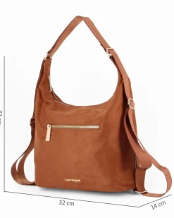 LAURA BIAGIOTTI - Borsa/Zaino scamosciata cognac con tasca frontale e posteriore