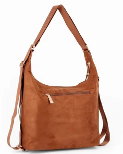 LAURA BIAGIOTTI - Borsa/Zaino scamosciata cognac con tasca frontale e posteriore