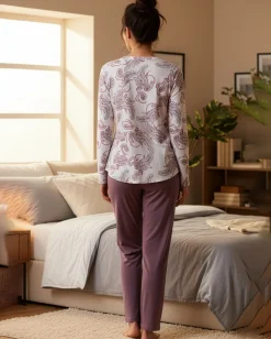 LORMAR - PIGIAMA LUNGO MALVA DONNA CON BOTTONI IN VISCOSA LEGGERA