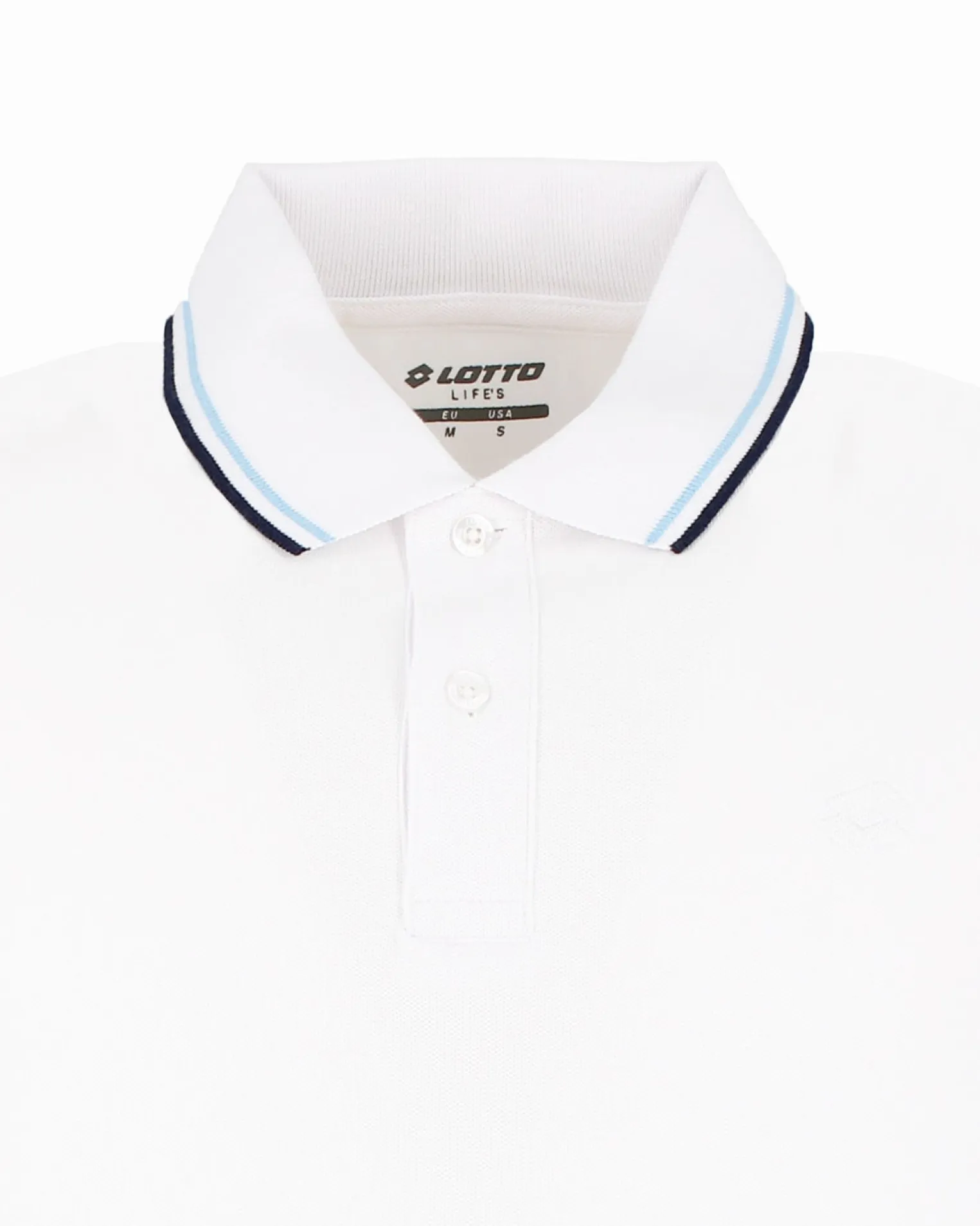 LOTTO - POLO MEZZA MANICA UOMO BIANCA CON RIGHINO CELESTE E BLU CLASSICA - 219238/BXC