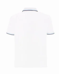 LOTTO - POLO MEZZA MANICA UOMO BIANCA CON RIGHINO CELESTE E BLU CLASSICA - 219238/BXC