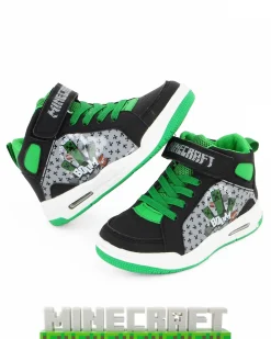 MINECRAFT - Sneakers alta da bambino nera e verde con  strappo, numerata 25/32