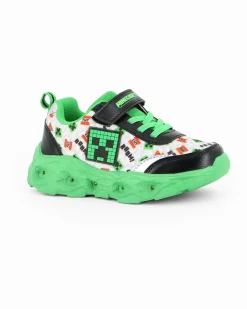 MINECRAFT - Sneakers verde e nera da bambino con strappo e luci, numerata 26/32