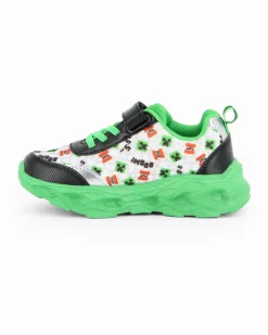 MINECRAFT - Sneakers verde e nera da bambino con strappo e luci, numerata 26/32
