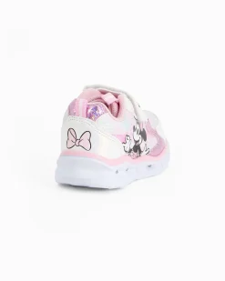 MINNIE - Sneakers bianca e rosa da bimba con luci e strappo