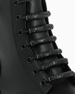MISS GLOBO - Anfibio nero con zip laterale e lacci con strass