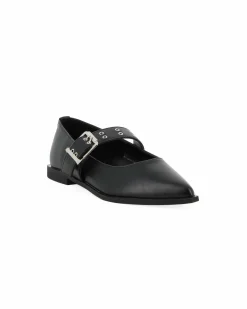 MISS GLOBO - Ballerina nera a punta con sottopiede in memory foam e cinturino frontale con fibbia