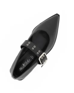 MISS GLOBO - Ballerina nera a punta con sottopiede in memory foam e cinturino frontale con fibbia