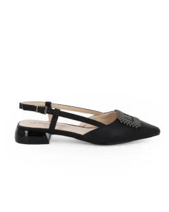 MISS GLOBO - Ballerina slingback nera con accessorio sulla punta e sottopiede in MEMORY SOFT, tacco 2,5CM