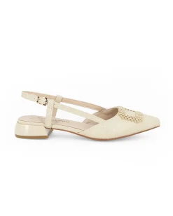 MISS GLOBO - Ballerina slingback beige con accessorio sulla punta e sottopiede in MEMORY SOFT, tacco 2,5CM