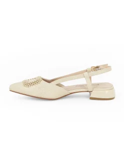 MISS GLOBO - Ballerina slingback beige con accessorio sulla punta e sottopiede in MEMORY SOFT, tacco 2,5CM
