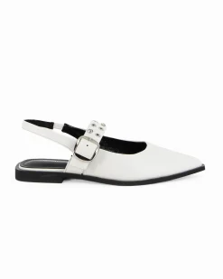 MISS GLOBO - Ballerina slingback bianca a punta con sottopiede in memory foam e cinturino frontale con fibbia