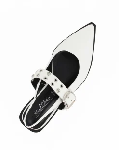 MISS GLOBO - Ballerina slingback bianca a punta con sottopiede in memory foam e cinturino frontale con fibbia