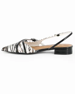 MISS GLOBO - Ballerina slingback zebrata bianca a punta con cinturini incrociati