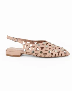 MISS GLOBO - Ballerina slingback cipria a punta traforata con borchie