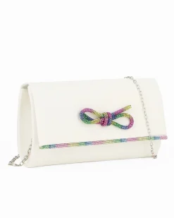 MISS GLOBO -Bustina bianca con fiocco e inserto strass multicolor