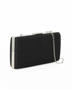 MISS GLOBO- CLUTCH NERA IN LUREX CON  APERTURA IN METALLO