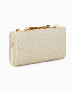 MISS GLOBO - Clutch oro glitterata con chiusura metallica con strass