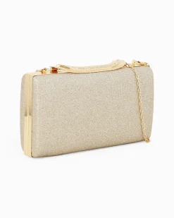 MISS GLOBO - Clutch oro glitterata con chiusura metallica con strass