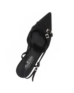 MISS GLOBO - Décolleté slingback nera in lycra con sottopiede in VERA PELLE, tacco 7CM