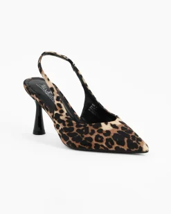 MISS GLOBO - Décolleté slingback leopardata in raso con sottopiede in memory foam, tacco 7,5CM