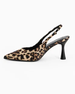 MISS GLOBO - Décolleté slingback leopardata in raso con sottopiede in memory foam, tacco 7,5CM